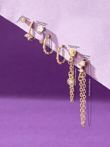 Pack Of 7 Cooper Zirconia Earrings Set Women Minimal Hoops Earring , Stacked Ear Cuffs Set