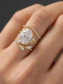 Bộ 3 nhẫn đá Cubic Zirconia cổ điển, quà tặng Ngày Valentine cho nữ, trang sức kỷ niệm ngày cưới và tiệc tùng. - 2 # - Xem 5
