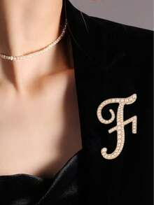 1pc 26 English Letter Pearl Brooch Pin, Fashion Versatile Clothing Anti-Slip Decoration, Scarf Clip, Shoes, Hat Accessory, Retro - Yellow Gold - View 20