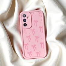 Cute Pink Bowknot Element Fashion Phone Case 1pc Cute Star & Bowknot Design Soft Phone Case, Powder Pink Shockproof Protective Cover For Compatible With OPPO/Compatible With VIVO/Compatible With Honor/Compatible With Apple/Compatible With REALME/Transsion/ Phones Waterproof Anti-Fall Scratch Resistant, International Version, Not The Domestic Version Spring - Pink - View 5