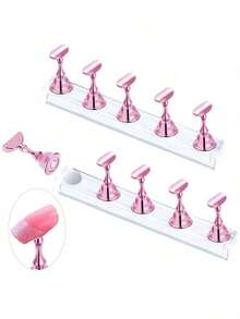 1 Set Pink Nail Polish Display Rack, Magnetic Nail Art Practice Holder, Acrylic Nail Salon Equipment & Decor For Beginner Nail Art Display And Practice - Pink - View 6