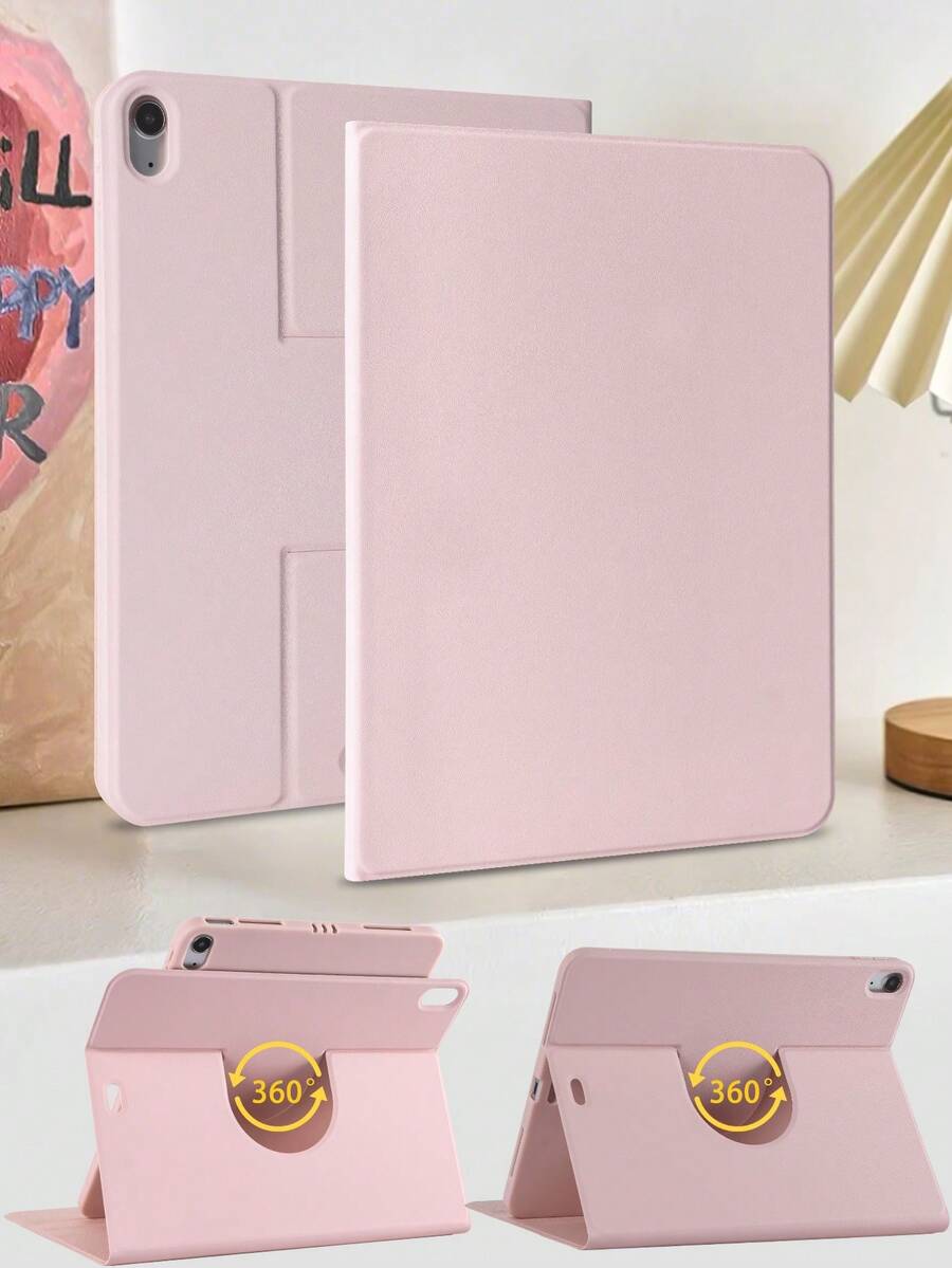 360° Rotatable Leather Tablet Case, Suitable For 7th, 8th (10.2-Inch), 10th (A16) 2024, 11-Inch Air (M3) 2025, 11-Inch Pro (M4) 2024. 360° Rotating 3-Angle Stable Stand, High-Quality PU Leather Texture, Soft Edge Full-Wrap Anti-Fall, Honeycomb Cooling Back Cover, Magnetic Sleep/Wake, No Pen Slot, Minimalist Casual Business - Pink - View 1