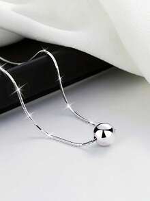 Elegant Silvery Vintage Bohemian Style Necklace - Simple Spherical Pendant And Snake Chain, Perfect Anniversary Gift For Her - 銀色 - 查看 1