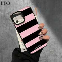 Funda protectora para phone con diseño de rayas rosas y negras (1 unidad), compatible con phone 16 Pro, 15 Pro, 14, 14 Plus, 14 Pro, 13, 13 Pro, 12 Pro y 11/11 Pro. Regalos para cumpleaños y celebraciones. - Blanco - Ver 4