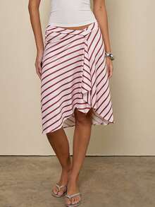 Women's Ruffle Hem Sarongs Beach Wrap Cover Up Swimwear Bikini Bottoms High Waisted Tankini Swim Skirts Swimdress - 粉色 - 查看 2