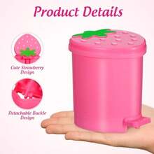2pcs Small Desk Bin Mini Trash Can With Lid Cute Strawberry Tiny Plastic Trash Bin Countertop Wastebasket For Bedroom Office Kitchen Bathroom