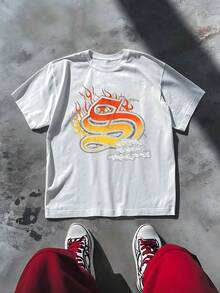 Flame Graphic Men's Casual 220g T Shirt 1pcs Streetwear Style 100% Cotton Tee Graphic Digital Printed T Shirt Hot Rod Theme T Shirt - White - View 1