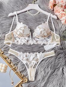 2pcs French Classic Sexy Lingerie Bra And Panty Set - 白色 - 查看 3