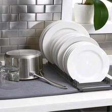 Rejilla plegable para secar platos, bandeja de drenaje para fregadero de cocina, alfombrilla absorbente para tazas, estantería de almacenamiento multifuncional, alfombrilla antideslizante para fregadero, esencial de cocina natural e higiénico para decoración del hogar y la cocina, parte de tus estilos acogedores de otoño e invierno y decoraciones navideñas - Gris - Ver 4