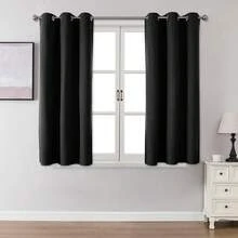 1pc/2pcs Linen-Like Blackout Curtains, Available In Multiple Sizes For Bedroom, Living Room, Home Theater, Dining Room, With Eyelets - Black - View 34