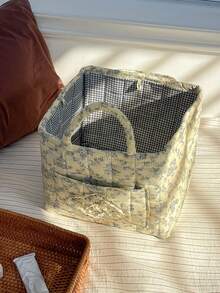 1Pc Floral Print Quilted Storage Basket, Foldable Large Capacity Bag With Handle, Multifunctional Organizer For Cosmetics, Toys, Laundry & Home Decor - Multicolor - View 13
