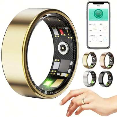 男女通用智能戒指健身追踪器 - 防水健康戒指，具备睡眠追踪、心率和血氧监测、家庭健康护理、步数和卡路里计数、手势滑动视频播放、内置动作手势功能、佩戴舒适（15/20mAh 可充电电池）