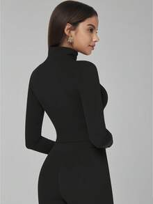 6pecil 女士时尚瑜伽户外跑步通勤约会防晒必备弹力舒适背部塑身腹部瘦身健身复古高端街头优雅运动服跑步健身服拉链弹力简约时尚性感修身长袖瑜伽夹克健身服女外套 - 黑色 - 查看 2