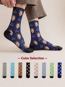 1 Pair Customizable Funny Expression Men's Socks, Personalized Photo Socks, Suitable For Handsome Guys And Beautiful Ladies, Customized Funny Couple High Socks, Ideal Gift For Valentine's Day, Birthday And Various Occasions, Suitable For Men And Women, Great Gift For Family, Grandparents, Children, Pets, Living Room, Bedroom, Graduation Season, Winter, Christmas, Autumn, Holidays, Anniversary, Fitness Enthusiasts - Multicolor - View 4