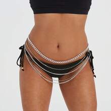 1pc European And American Style Multilayer Rhinestone Waist Chain - Silver - View 1