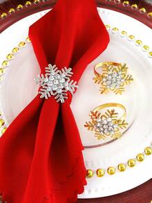 2/4/6pcs Christmas Round Snowflake Napkin Rings, Suitable For Christmas Table Decoration Napkin Holders, Classic Snowflake Napkin Rings, Christmas Snowflake Napkin Clips