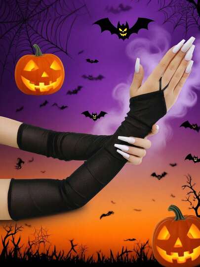 1 Paar Damen Fingerlose Handschuhe in Unifarbe, formelle Party Goth Stil Handschuhe für Halloween Kostüme, Herbst Armstulpen