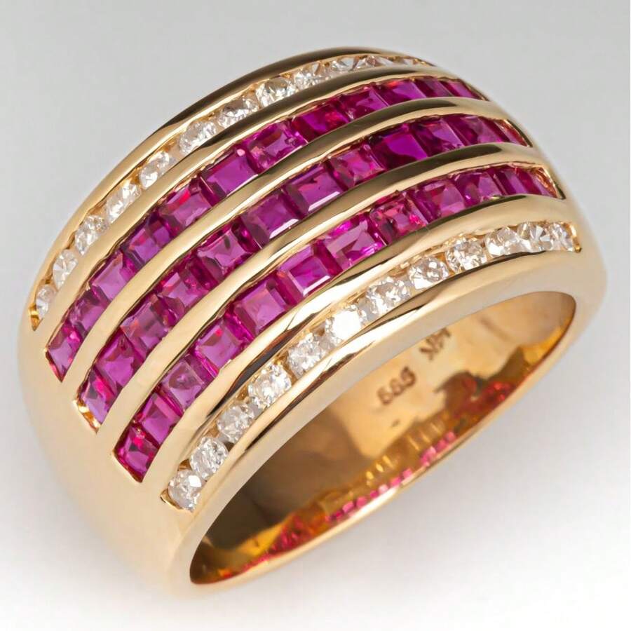 Women's Classic Marquise Synthetic Red Ring, Jewelry Wedding Band - Gold - View 1