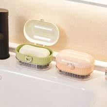 1pc Multi-Function Soap Dish With Built-In Scrub Brush, 2-In-1 Double Layer Drain Soap Holder, Creative Bathroom Storage No Hand Washing