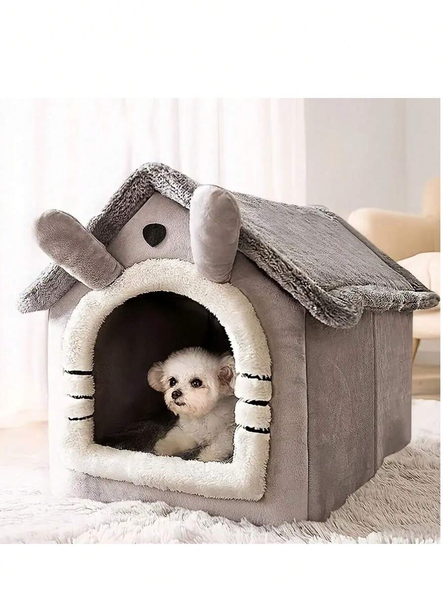 舒适的猫狗宠物屋 - 可拆卸、可清洗的冬季床 | 经典款式柔软聚酯纤维猫窝,小狗窝万圣节圣诞节礼物 - 彩色 - 查看 1