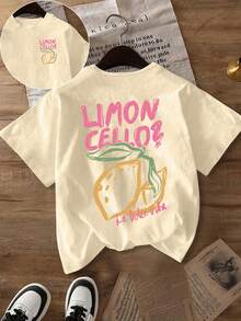 Plus Size Women's Casual Lemon Print Round Neck Short Sleeve T-Shirt, Suitable For Spring, Summer, Autumn, Vacation - Apricot - View 7
