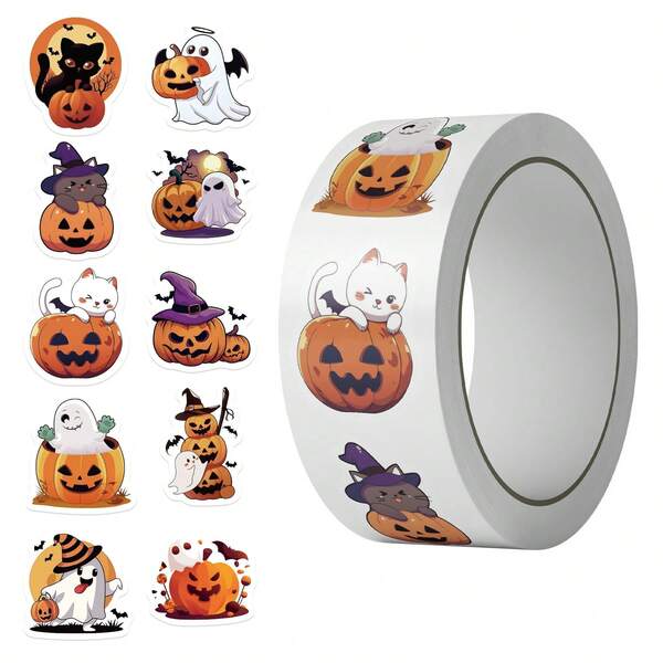 500Pcs Halloween Volume Stickers Roll, Vinyl Stickers Scrapbook, Journaling, Laptop, Bumper, Skateboard, Water Bottles, Computer, Phone, Cartoon Anime