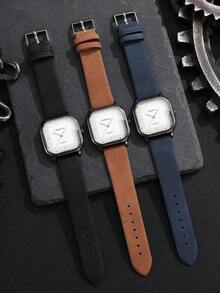 3pcs/Set Men's Fashion Square Minimalist Scale Dial Quartz Wrist Watch & Belt Combo Set (Watch Box Not Included) - Multicolor - View 2