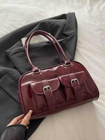 1pc Vintage Minimalist Zipper Tote Bag, Decorated With Pockets, Dual Handles, Suitable For Women's Casual And Commuting Daily Use