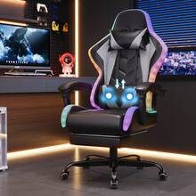 Devoko Gunji Massage Video Game Chair For Adults With Footrest, PU Leather Computer Desk Chair, Adjustable Backrest, High Back Support, Home Office Chair With Headrest And Lumbar Support - 灰色 - 查看 2