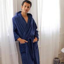 Mens Robe With Hood, Plush Fleece Hooded Mens Bathrobe, Big And Tall Bath Robe For Menhalloween - Navy Blue - View 8