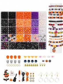 Halloween Series Clay Beads Kit For Jewelry Making, Suitable For Beginner DIY Bracelets Earrings, Halloween Style Various Unique Creative Kit, Ideal Crafts