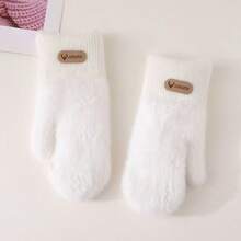 1 Pair Double Layered Velvet Thickened Warm Gloves Solid Color Versatile Cold Protection Gloves For Outdoor Cycling Winter Warm Unisex Plush Lining Mittens Birthday Christmas Gifts