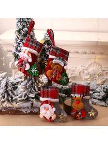 3 Stück Weihnachtsdekoration, Weihnachtsmann Figuren, Weihnachtsbaum Ornamente, kleine karierte Weihnachtsstrümpfe Weihnachten Weihnachtsdekoration Weihnachtspyjamas Weihnachtsgeschenke Weihnachtsdeko