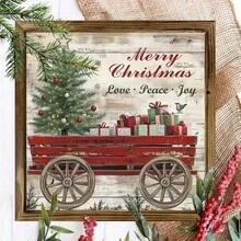 1 pieza Cartel de madera vintage navideño plano en 2D, decoración de pared rústica de 8x8 pulgadas, adecuado para interiores y ambiente festivo, idea de regalo única, texto en inglés, diseño plano en 2D, decoración navideña para el hogar, decoración de habitación de invierno