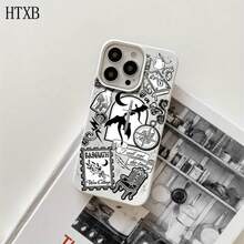 Funda para phone (1 unidad) con diseño estampado negro y orificios grandes. Compatible con phone 16 Pro, 16, 15 Pro, 14, 14 Plus/14 Pro, 13, 13 Pro, 12 Pro y 11/11 Pro. Regalos para cumpleaños y celebraciones. - Blanco - Ver 4