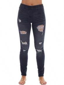 Ripped Denim Jeggings For Women Jeans Leggingshalloween - Màu xanh lam - Xem 1