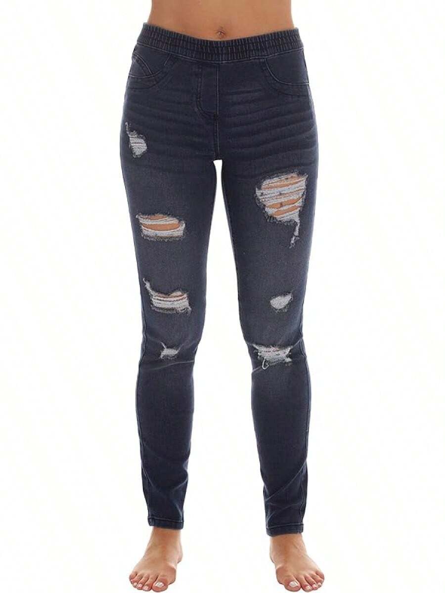 Ripped Denim Jeggings For Women Jeans Leggingshalloween - Màu xanh lam - Xem 1