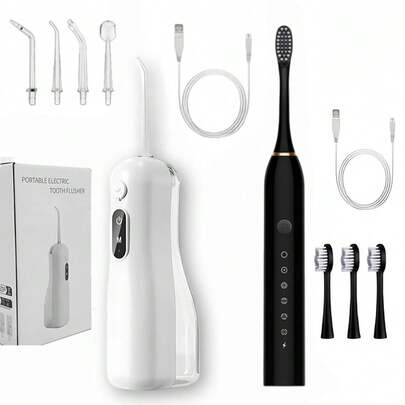 Combo Escova Elétrica 6 Modos + Irrigador Oral 230ml | Clareia Dentes, Protege Gengivas | Saúde Bucal Completa | Frete Grátis