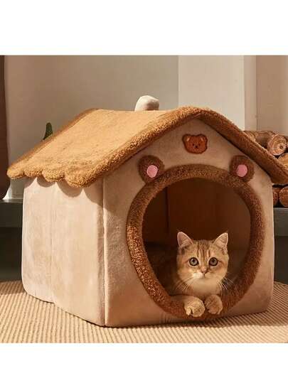 1 Cama Casa para Mascotas, Adecuada para Gatos, Desmontable y Lavable, Cálida en Invierno, Suave y Cómoda Cama para Gatos, Nido Cueva para Cachorros, Regalo de Halloween y Navidad