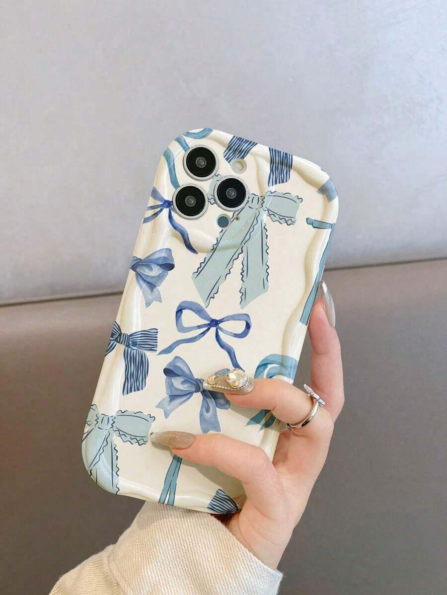 Funda para móvil con lazo azul. Diseño minimalista y bonito. Compatible con phone 11/12/13. Pro/14 Pro, 15/15 Pro/15 Plus/15 Pro, 16/16 Pro/16 Plus/16 Pro, Series - Multicolor - Ver 1