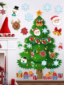 1 set Autocollant mural d'arbre de Noël, décoration murale d'arrière-plan avec arbre de Noël, Père Noël, bonhomme de neige, design de cerf, décoration de rénovation de chambre DIY pour Noël, autocollant pour salon, chambre à coucher, salle à manger et entrée, décoration de Joyeux Noël, décoration de Noël pour la maison - Multicolore - Voir 2