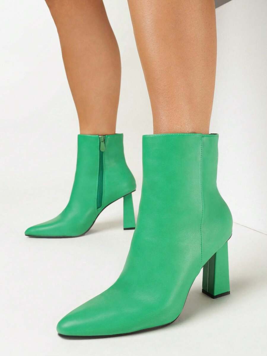 Geometrische Ankle Boots mit Kunstleder-Reißverschluss - Grün - Übersicht 1