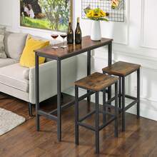 VASAGLE Bar Table, Narrow Long Kitchen Dining Table, Sturdy Metal Frame, Industrial, 15.7 X 39.4 X 35.4 Inches - 棕色 - 查看 1