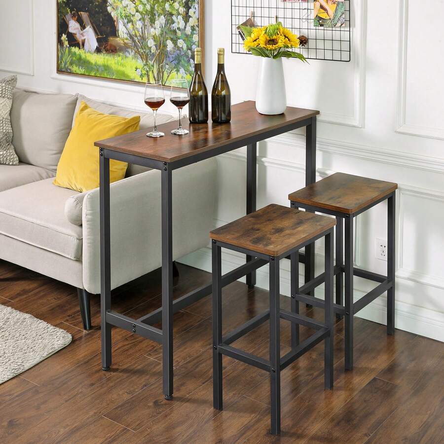 VASAGLE Bar Table, Narrow Long Kitchen Dining Table, Sturdy Metal Frame, Industrial, 15.7 X 39.4 X 35.4 Inches - 棕色 - 查看 1