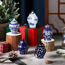 4pcs Christmas Tree Ceramic Pendant Hanging Mini Ginger Jar Decoration DIY Ornaments, Room Decoration, Home Decoration Pendant, Chinoiserie Hanging Decoration, Blue And White Porcelain Pendant, Bedroom Furniture,Door Handle, Coffee Shop, Tea Room Decoration Vases,Car Pendant, Party Decoration Pendant Christmas Tree Ornaments, Christmas Decoration Christmas Decorations