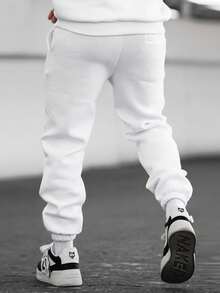 Pantalones casuales de ajuste holgado para hombres, con cordón, hasta el tobillo, de felpa delgada, para primavera/otoño - Blanco - Ver 2