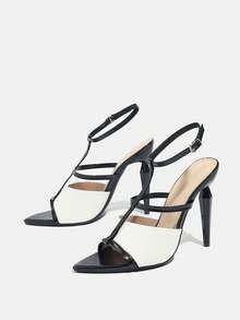 Women's High Heel Shoes, Fashionable And Elegant For Parties, Outdoor Events, And Formal Occasions. Features Metallic Pointed Toe, T-Strap Design, Adjustable Ankle Strap, And Reptile Textured Material For A Sexy And Sophisticated Look. Suitable For Formal Wear, Galas, And Dances. - White - View 5