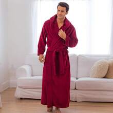 Mens Robe With Hood, Plush Fleece Hooded Mens Bathrobe, Big And Tall Bath Robe For Menhalloween - Burgundy - View 4