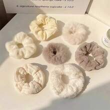 7pcs/Set Autumn/Winter Fluffy Beige & Pink Plush Hair Scrunchies, Hair Ties, Girl Hair Accessories, Winter Fall Autumn Accessories, Scrunchy Hair Ties, Sport