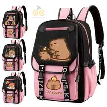 Mochila escolar, mochila escolar con dibujo de carpincho, mochila multifuncional, mochila escolar grande con carpincho, bolsa de viaje de gran capacidad, mochila impermeable, mochila para exteriores, bolsa de almacenamiento, bolsa de viaje, mochila ligera informal, mochila impermeable informal para portátil, bolsa de viaje informal para portátil con bandolera en forma de S, diseño de animal lindo, suministros de almacenamiento, suministros de viaje, adecuada para la escuela, el trabajo, viajes (marrón, rosa) - Rosa - Ver 11